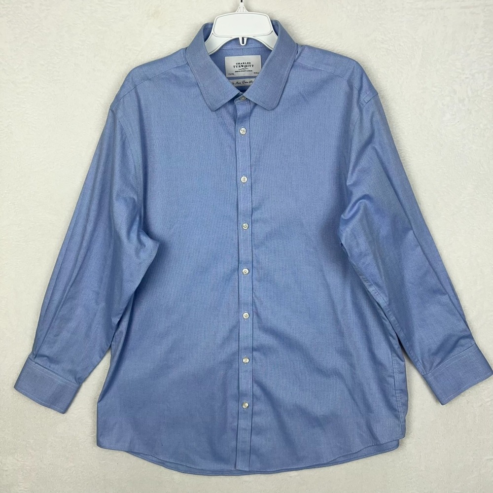 Charles Tyrwhitt Blue Dress Shirt Mens 17.5 34 Button Up Long‎ Sleeve Extra Slim